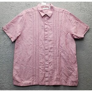 Cubavera Shirt Men's XL Pink Linen Chambray Pintuck Short Sleeve Button Down